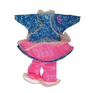 1993 Barbie's Feeling Fun Stacie Acid Washed Jacket, Skirt, & Pants Pink Ruffles